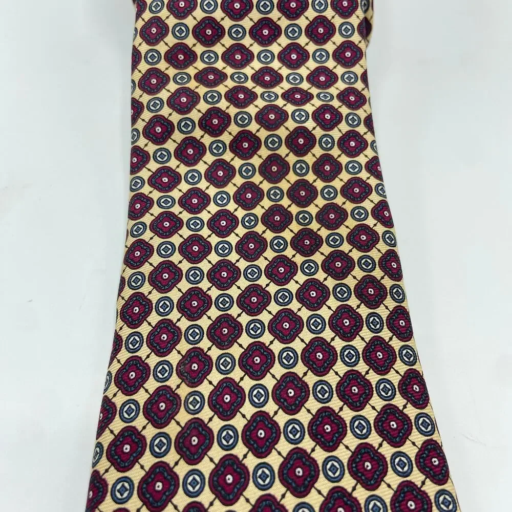 Oscar De La Renta Silk‎ Necktie Geometric Foulard Burgundy Beige